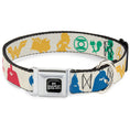 Load image into Gallery viewer, DC LEAGUE OF SUPER-PETS Logo Full Color Black/White Seatbelt Buckle Collar - DC League of Super-Pets Superhero with Pets and Logos Silhouette White/Multi Color
