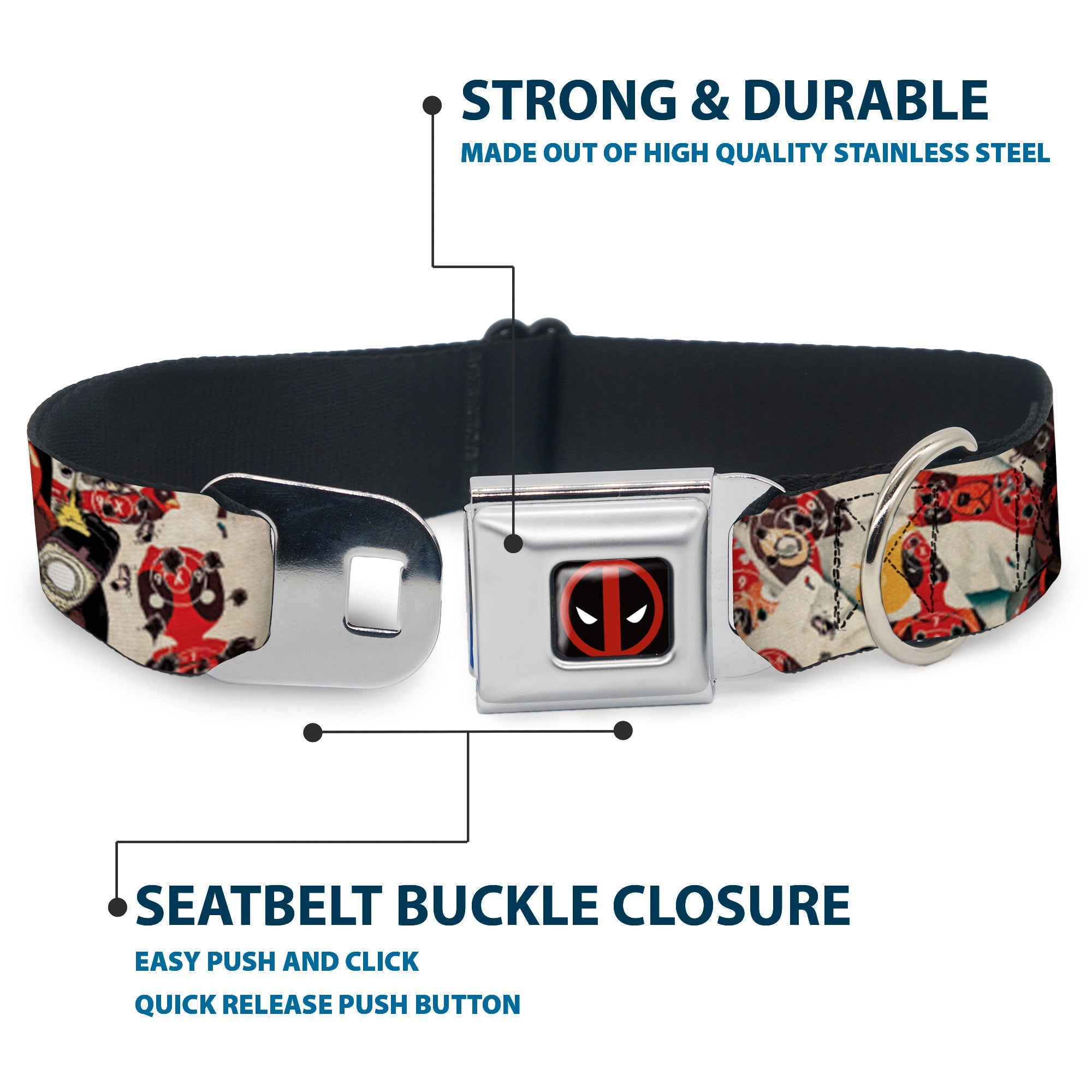 MARVEL DEADPOOL Deadpool Logo Full Color Black Red White Seatbelt Buckle Collar - Deadpool Shooting/Targets