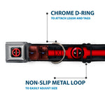 Deadpool Logo CLOSE-UP Full Color Black/Red/White Seatbelt Buckle Collar - Deadpool Utility Belt Logo/Pockets Black/Reds/Browns