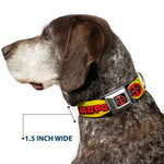 Deadpool Logo CLOSE-UP Full Color Black/Red/White Seatbelt Buckle Collar - DEADPOOL'S CHIMICHANGAS Flames Yellow/Black/Red