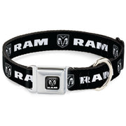 Ram Shield Logo Full Color Black/White Seatbelt Buckle Collar - RAM Shield Logo/Bold Text Black/White