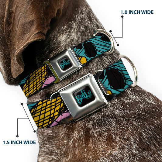 Nightmare Before Christmas SALLY Text Full Color Black/Teal Seatbelt Buckle Collar - Nightmare Before Christmas Sally Dress Patchwork