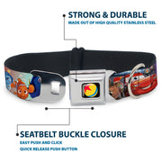 Disney Pixar Luxo Ball Full Color Black/Yellow/Blue/Red Seatbelt Buckle Collar - Disney Pixar 7-Movie Character Collage