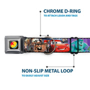 Disney Pixar Luxo Ball Full Color Black/Yellow/Blue/Red Seatbelt Buckle Collar - Disney Pixar 7-Movie Character Collage