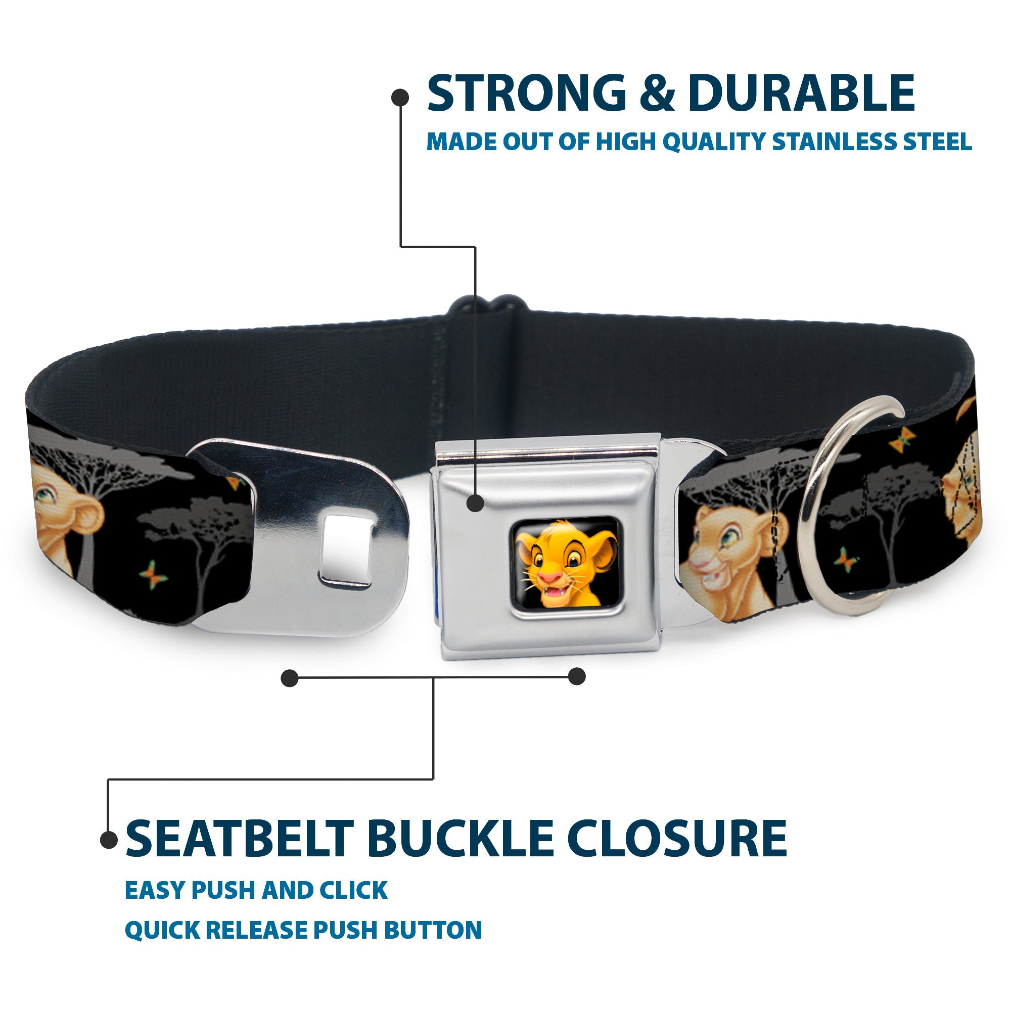 Simba2 CLOSE-UP Full Color Seatbelt Buckle Collar - Lion King Simba & Nala HAKUNA MATATA
