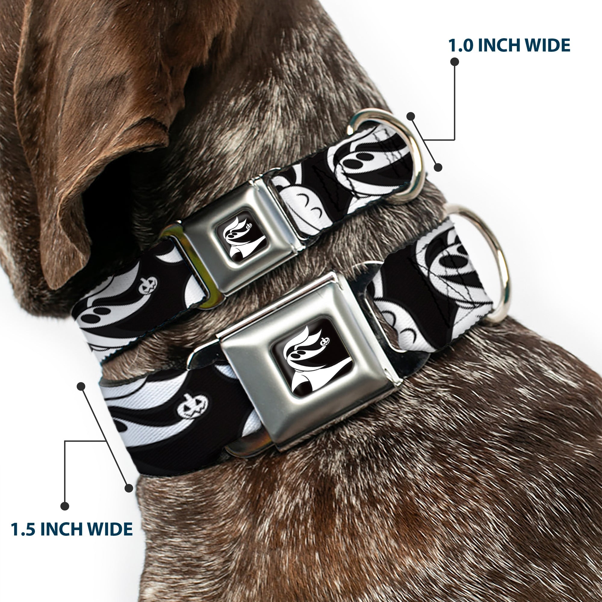 Nightmare Before Christmas Zero Smiling Full Color Black/White Seatbelt Buckle Collar - Nightmare Before Christmas Zero Expressions Black/White
