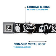 Nightmare Before Christmas Zero Smiling Full Color Black/White Seatbelt Buckle Collar - Nightmare Before Christmas Zero Expressions Black/White