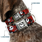 Jack Expression5 Full Color Seatbelt Buckle Collar - Nightmare Before Christmas Jack Poses/Bats Red Stripe