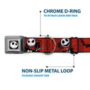 Jack Expression5 Full Color Seatbelt Buckle Collar - Nightmare Before Christmas Jack Poses/Bats Red Stripe