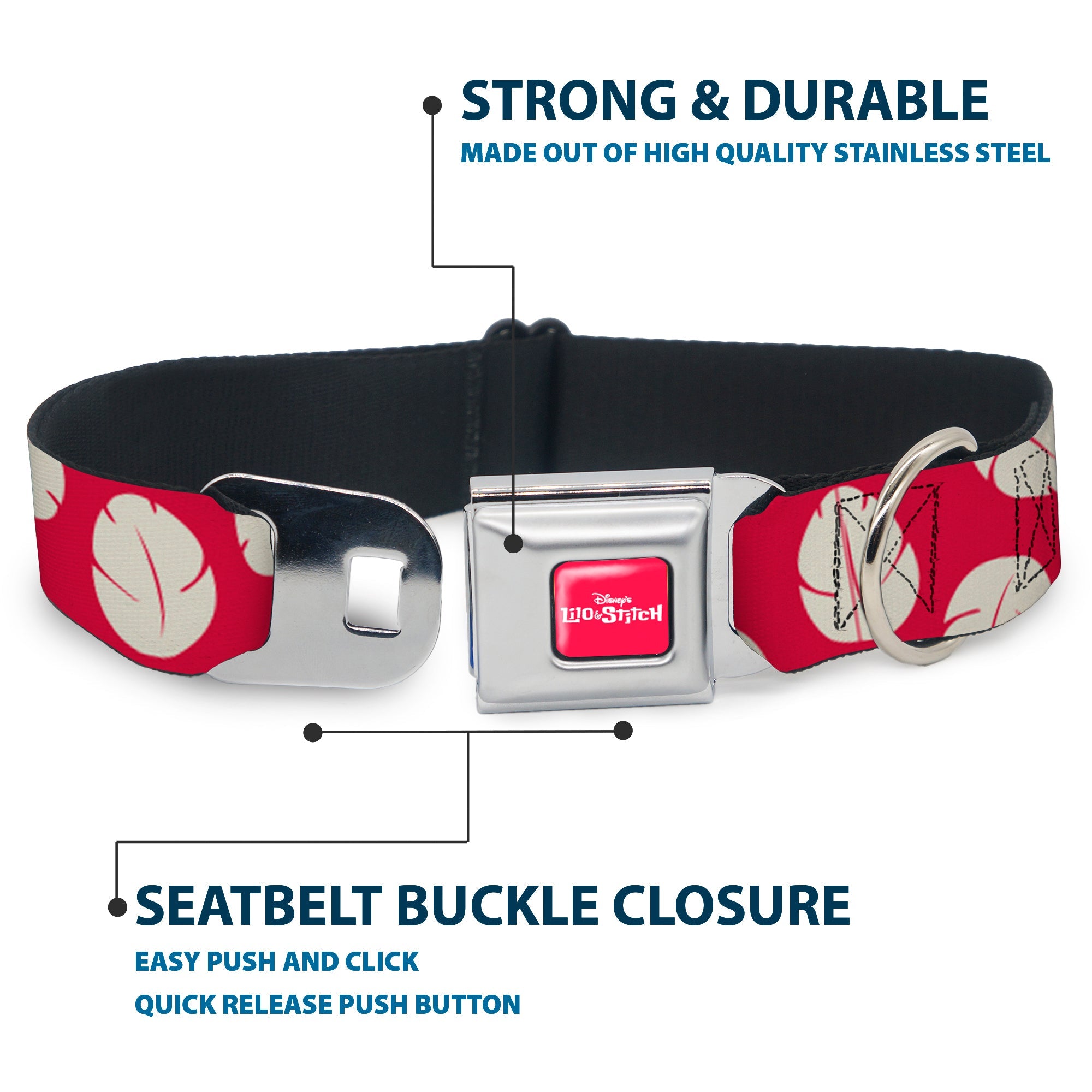 Disney's LILO & STITCH Title Logo Full Color Red/White Seatbelt Buckle Collar - Lilo & Stitch Bounding Lilo Dress Leaves Red/Ivory