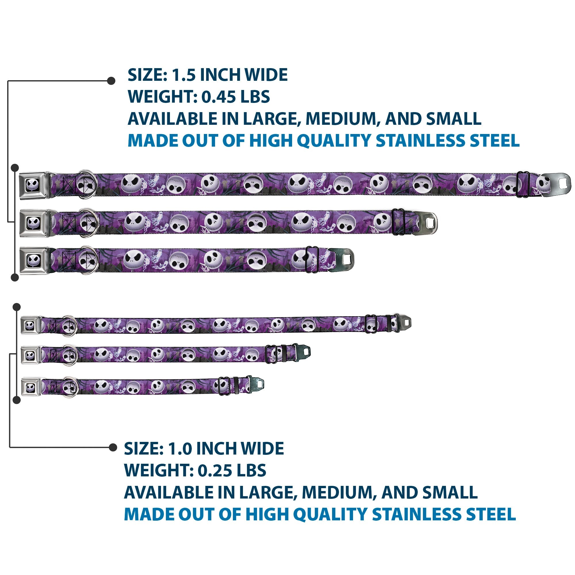 Jack Expression6 Full Color Seatbelt Buckle Collar - Jack Expressions/Ghosts in Cemetery Purples/Grays/White