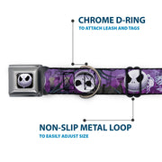 Jack Expression6 Full Color Seatbelt Buckle Collar - Jack Expressions/Ghosts in Cemetery Purples/Grays/White