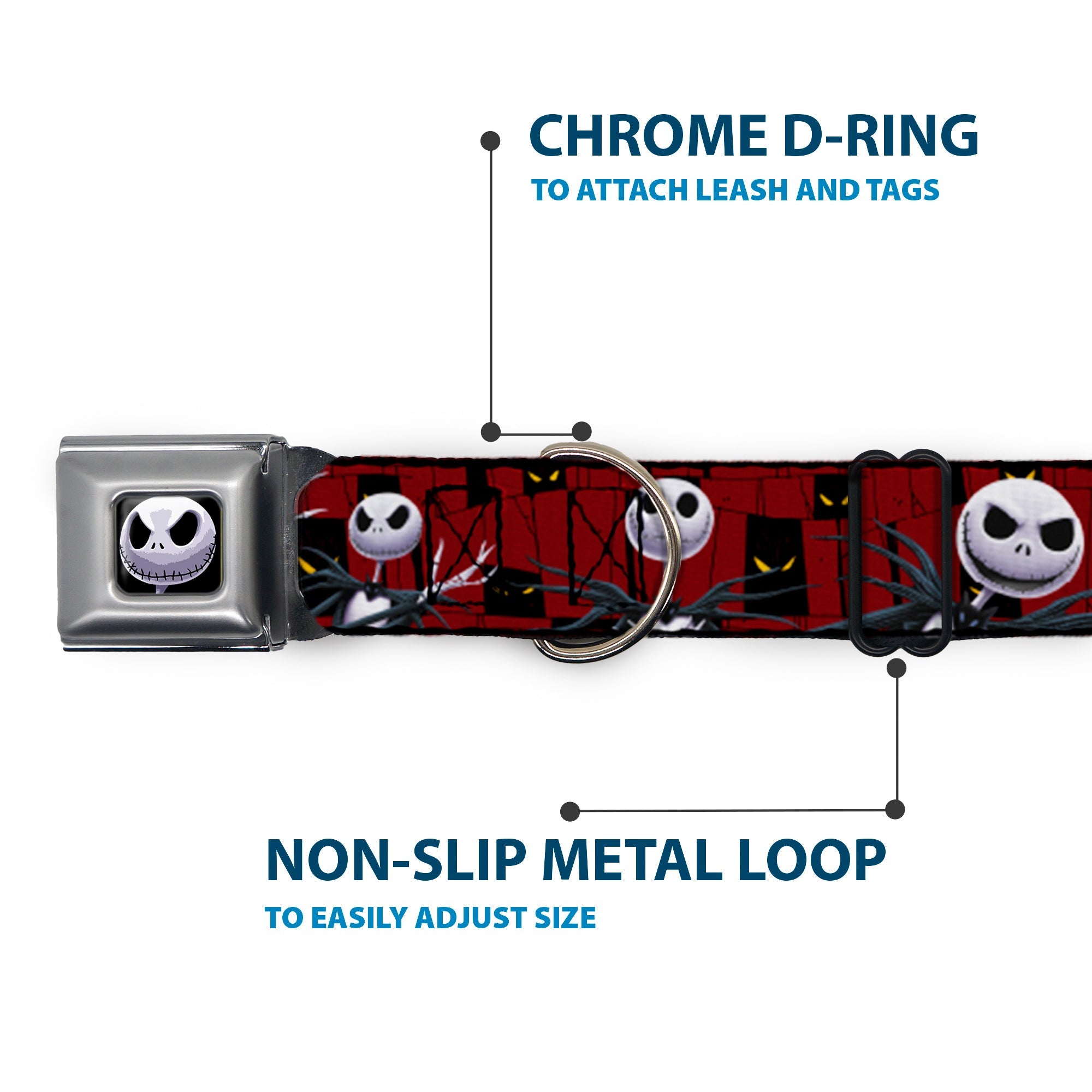 Jack Expression6 Full Color Seatbelt Buckle Collar - Nightmare Before Christmas 3-Jack Poses/Peeping Eyes Burgundy/Black/Yellow