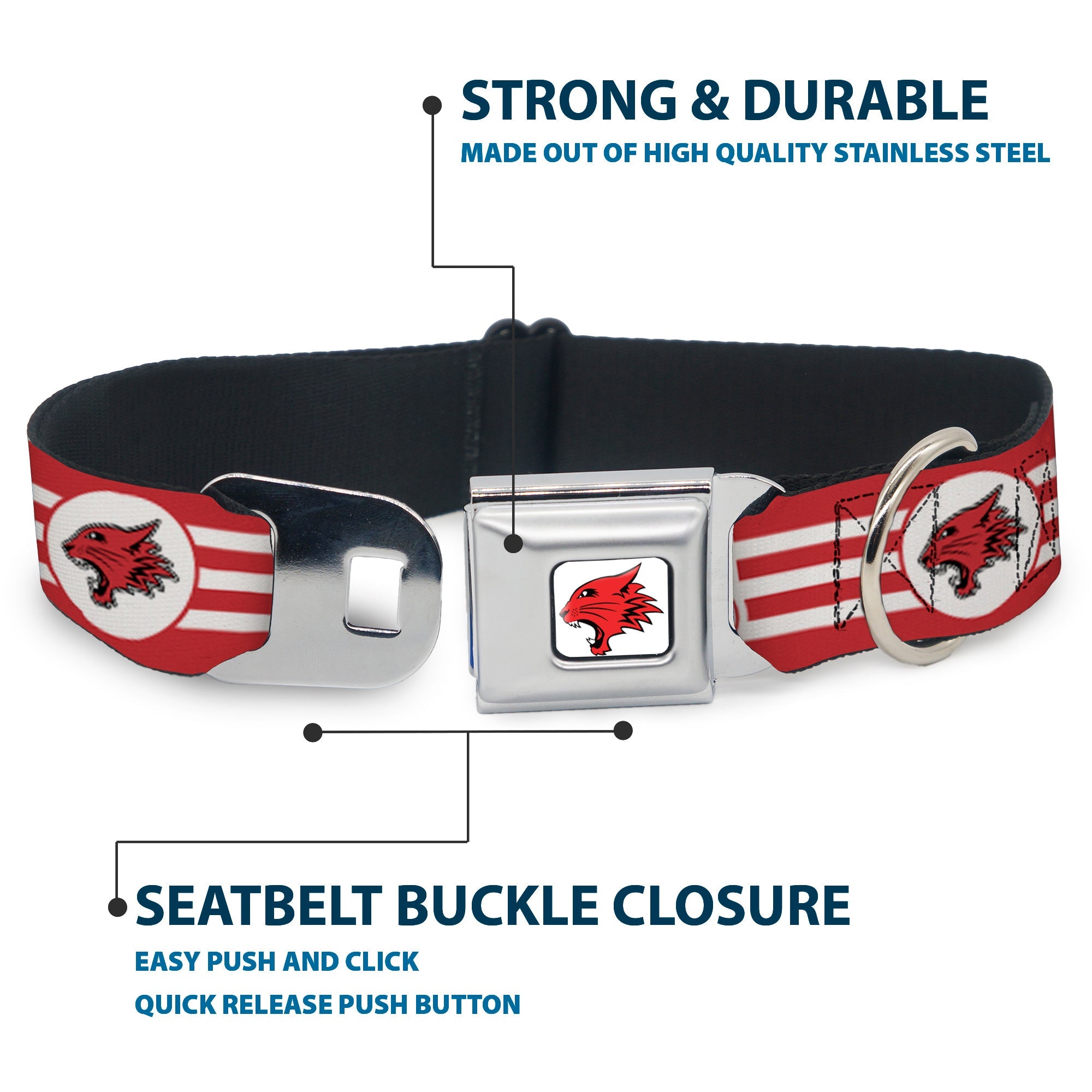 High School Musical East High School Wildcat Logo Full Color White/Red Seatbelt Buckle Collar - High School Musical East High School EHS Wildcats Logo/Stripe White/Red