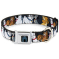 Load image into Gallery viewer, Dog House Full Color Black/Gray Seatbelt Buckle Collar - Disney Dogs 6-Dog Group Collage/Paws Gray/Black
