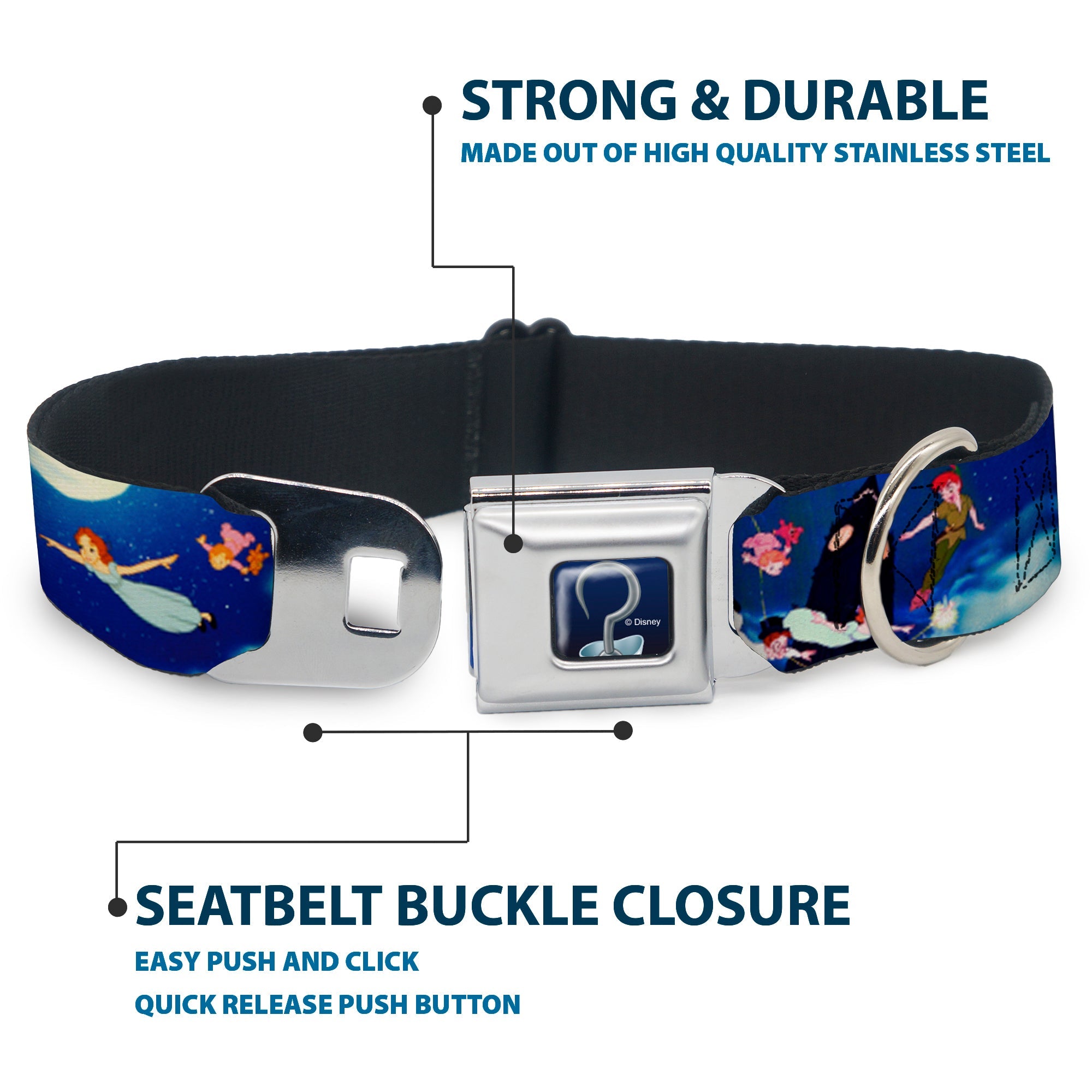 Captain Hook's Hook Full Color Seatbelt Buckle Collar - Peter Pan Flying Scene