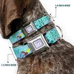LUCA Logo Full Color Lavender/White Seatbelt Buckle Collar - Luca Isola del Mar Alberto Sea Monster School of Fish Collage