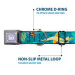 LUCA Logo Full Color Lavender/White Seatbelt Buckle Collar - Luca and Alberto Sea Monsters Swimming Poses Turquoise Blues