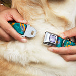 LUCA Logo Full Color Lavender/White Seatbelt Buckle Collar - Luca and Alberto Sea Monsters Swimming Poses Turquoise Blues