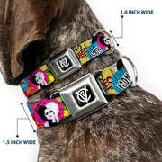 Cruella de Vil CDV Icon Black/White Seatbelt Buckle Collar - Cruella de Vil Cruell World and Round Badge Icons Collage
