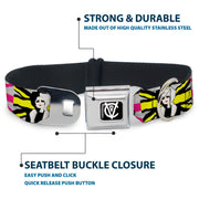 Cruella de Vil CDV Icon Black/White Seatbelt Buckle Collar - CRUELLA DE VIL Safety Pin/Cruell World Pose Union Jack Punk Rock Blocks