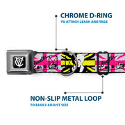 Cruella de Vil CDV Icon Black/White Seatbelt Buckle Collar - CRUELLA DE VIL Safety Pin/Cruell World Pose Union Jack Punk Rock Blocks