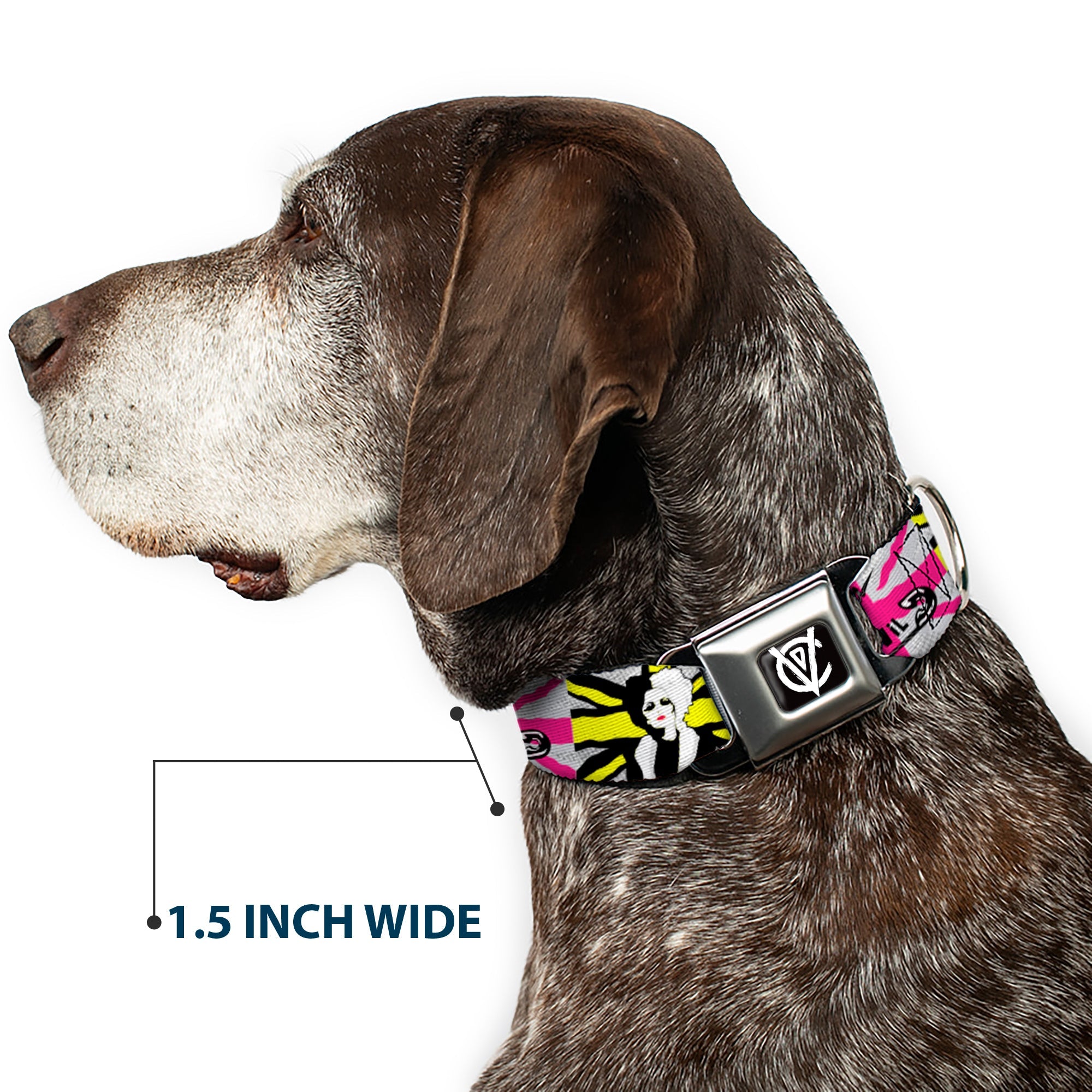 Cruella de Vil CDV Icon Black/White Seatbelt Buckle Collar - CRUELLA DE VIL Safety Pin/Cruell World Pose Union Jack Punk Rock Blocks