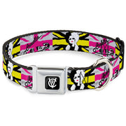 Cruella de Vil CDV Icon Black/White Seatbelt Buckle Collar - CRUELLA DE VIL Safety Pin/Cruell World Pose Union Jack Punk Rock Blocks