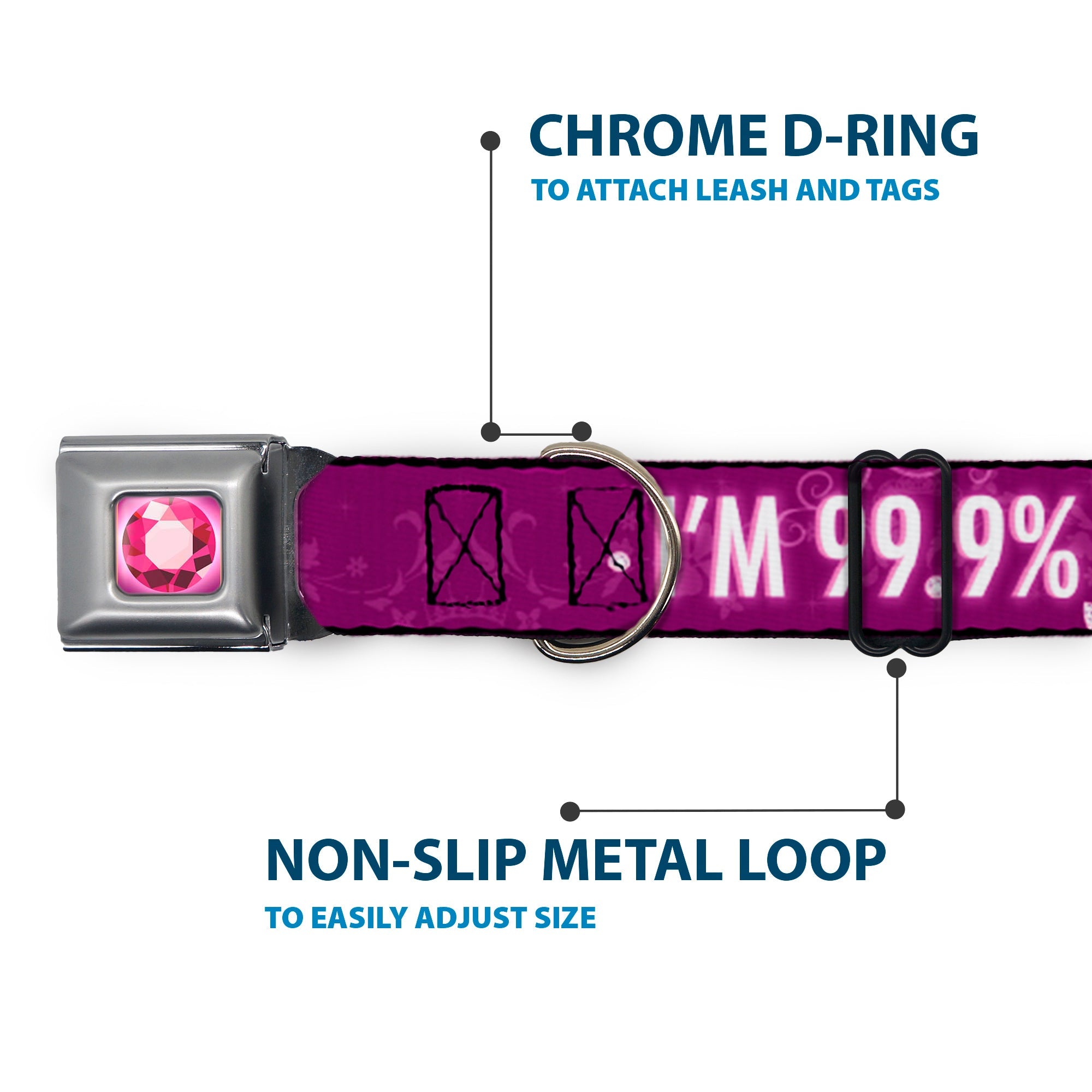 Princess Gem Full Color Fuchsia Seatbelt Buckle Collar - I'M 99.9% SURE I'M A DISNEY PRINCESS Pinks/White