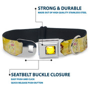 Princess Gem CLOSE-UP Full Color Yellow Seatbelt Buckle Collar - Belle Poses/Enchanted Rose/Story Script Yellow/Pinks