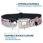 Disney Princess Crown Full Color Golds Seatbelt Buckle Collar - Frozen Anna Castle Pose with Flowers and Script Grays/Pinks