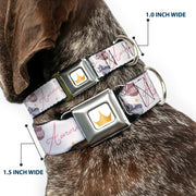 Disney Princess Crown Full Color Golds Seatbelt Buckle Collar - Sleeping Beauty Aurora Castle and Fairy Godmothers Pose with Script and Flowers White/Pinks