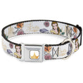 Load image into Gallery viewer, Disney Princess Crown Full Color Golds Seatbelt Buckle Collar - Beauty and the Beast Belle Castle Pose with Script and Flowers White/Yellows
