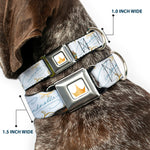 Disney Princess Crown Full Color Golds Seatbelt Buckle Collar - Cinderella Pumpkin Coach and Mice Pose with Script White/Blues