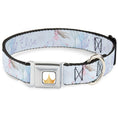 Load image into Gallery viewer, Disney Princess Crown Full Color Golds Seatbelt Buckle Collar - Frozen Elsa Snowflake Pose with Trees and Script Blues/Purples
