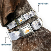 Disney Princess Crown Full Color Golds Seatbelt Buckle Collar - Aladdin Jasmine Palace Pose with Script and Flowers White/Purples