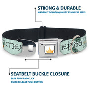 Disney Princess Crown Full Color Golds Seatbelt Buckle Collar - Brave Merida Castle and Three Bear Brothers Pose with Script Greens