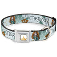 Load image into Gallery viewer, Disney Princess Crown Full Color Golds Seatbelt Buckle Collar - Brave Merida Castle and Three Bear Brothers Pose with Script Greens
