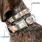 Disney Princess Crown Full Color Golds Seatbelt Buckle Collar - Moana with Pua and Hei Hei Sail Pose with Script and Flowers Beige/Orange