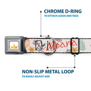 Disney Princess Crown Full Color Golds Seatbelt Buckle Collar - Moana with Pua and Hei Hei Sail Pose with Script and Flowers Beige/Orange