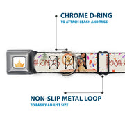 Disney Princess Crown Full Color Golds Seatbelt Buckle Collar - Pocahontas and Meeko Compass Pose with Script and Leaves Beige