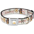 Load image into Gallery viewer, Disney Princess Crown Full Color Golds Seatbelt Buckle Collar - Pocahontas and Meeko Compass Pose with Script and Leaves Beige

