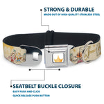Disney Princess Crown Full Color Golds Seatbelt Buckle Collar - Snow White and the Seven Dwarfs with Script and Flowers Yellows