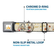 Disney Princess Crown Full Color Golds Seatbelt Buckle Collar - Snow White and the Seven Dwarfs with Script and Flowers Yellows