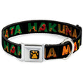 Load image into Gallery viewer, Southlake Paws Lion King Paw Full Color Black Gold Seatbelt Buckle Collar featuring "HAKUNA MATATA" and Lion King scenes.
