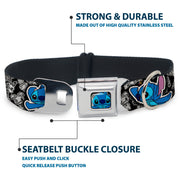 Stitch Face CLOSE-UP Full Color Seatbelt Buckle Collar - Stitch Poses/Mini Scrump Scattered