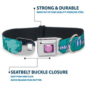 Princess Gem CLOSE-UP Full Color Purple Seatbelt Buckle Collar - Little Mermaid Silhouette Scenes PART OF YOUR WORLD Blues