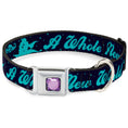 Load image into Gallery viewer, Princess Gem CLOSE-UP Full Color Purple Seatbelt Buckle Collar - Aladdin & Jasmine Silhouette A WHOLE NEW WORLD
