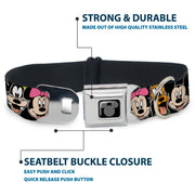 Mickey Silhouette Black Silver Seatbelt Buckle Collar - Classic Disney Character Faces Black