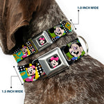 Mini Minnie Mouse Face CLOSE-UP Full Color Black Seatbelt Buckle Collar - Mini Minnie Fashion Poses/Polka Dot Black/White/Multi Color
